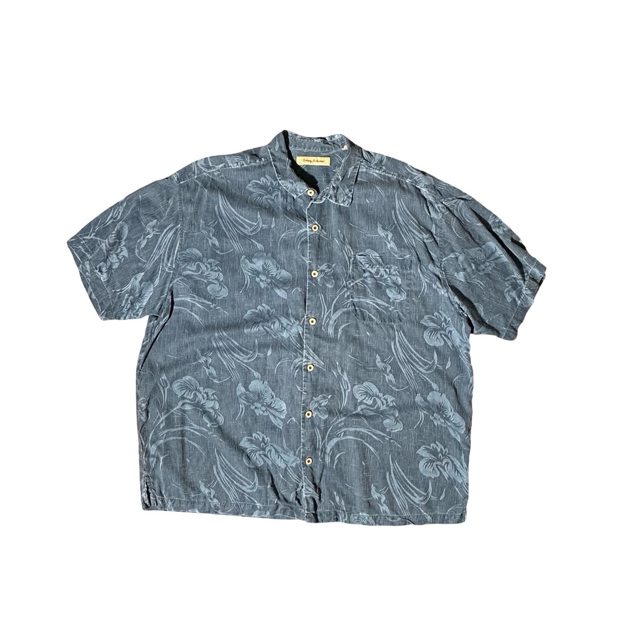 Tommy Bahama Mens Xxl Blue 100% Silk Floral Short Sleeve Button Down Camp Shirt
